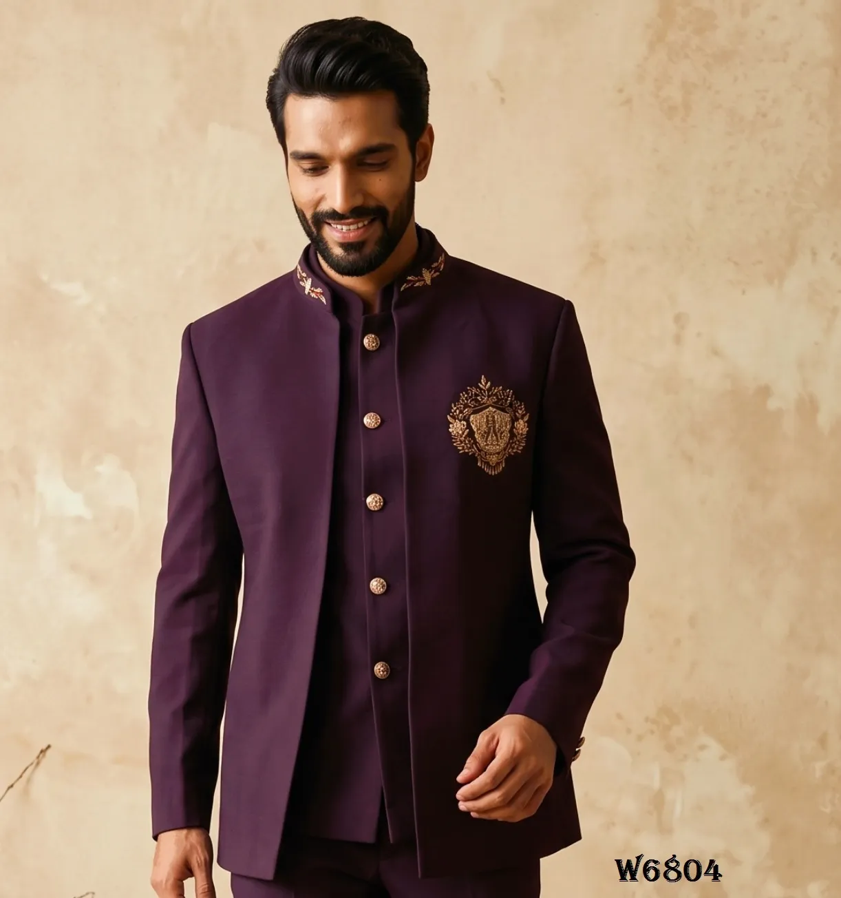 Wine Color Wedding Wear Jodhpuri Suit