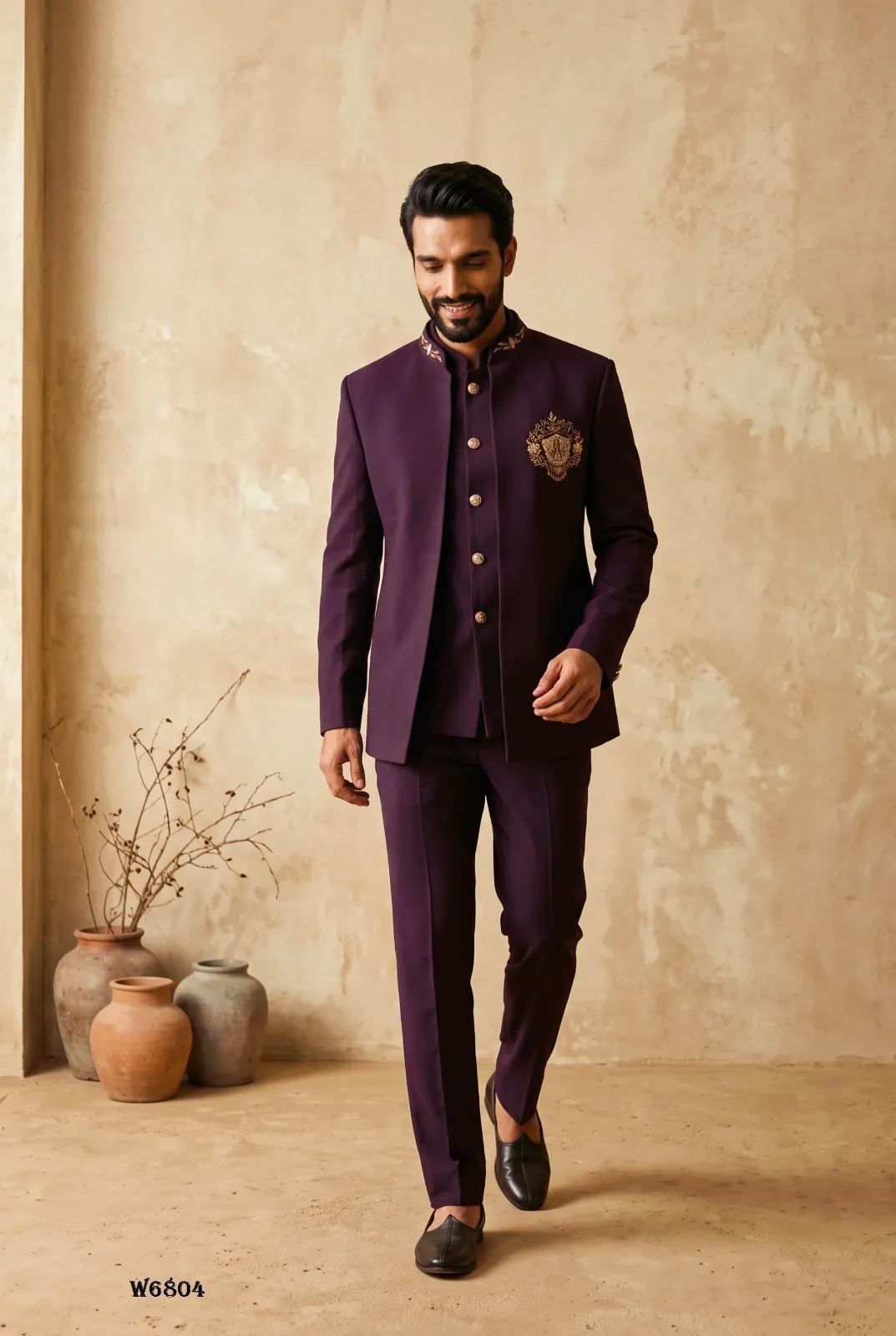 Wine Color Wedding Wear Jodhpuri Suit