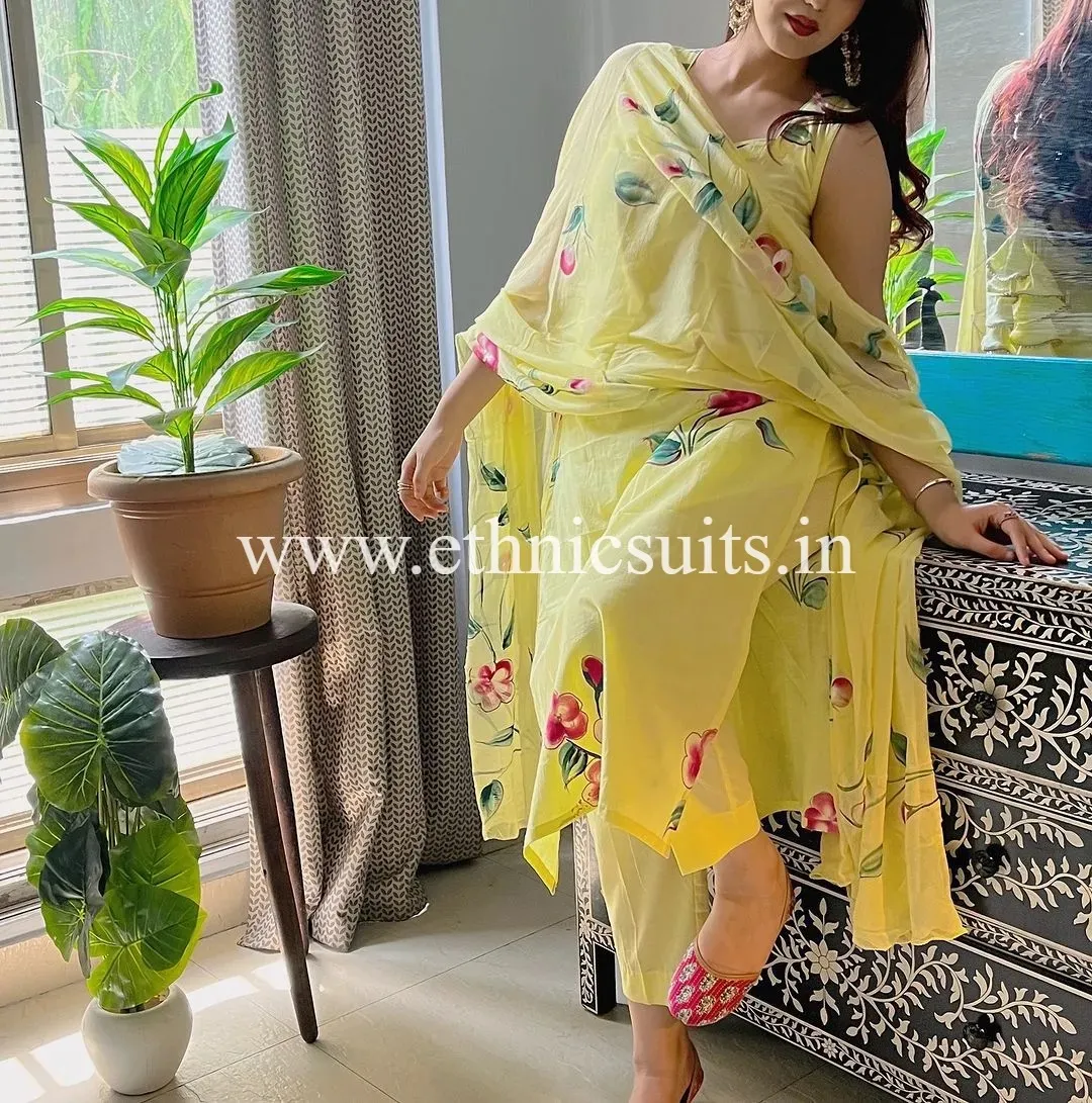 Yellow Sleeveless Kurta Set for Girls