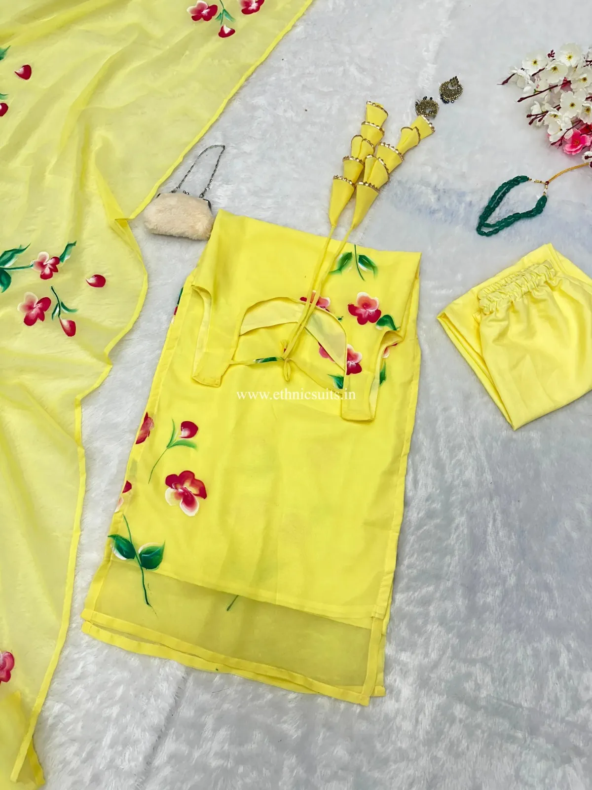 Yellow Sleeveless Kurta Set for Girls