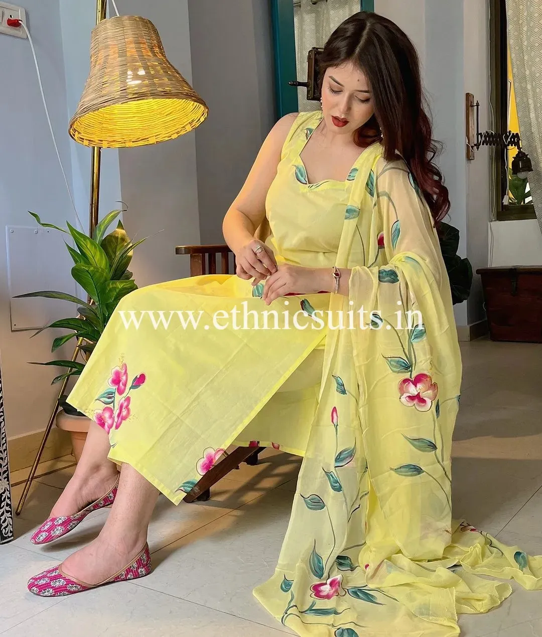Yellow Sleeveless Kurta Set for Girls