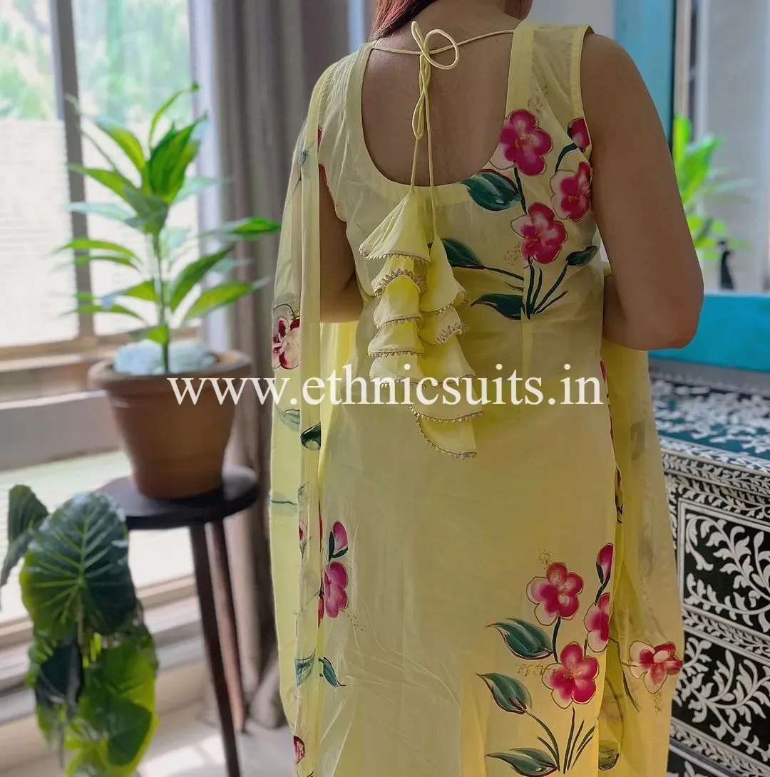 Yellow Sleeveless Kurta Set for Girls