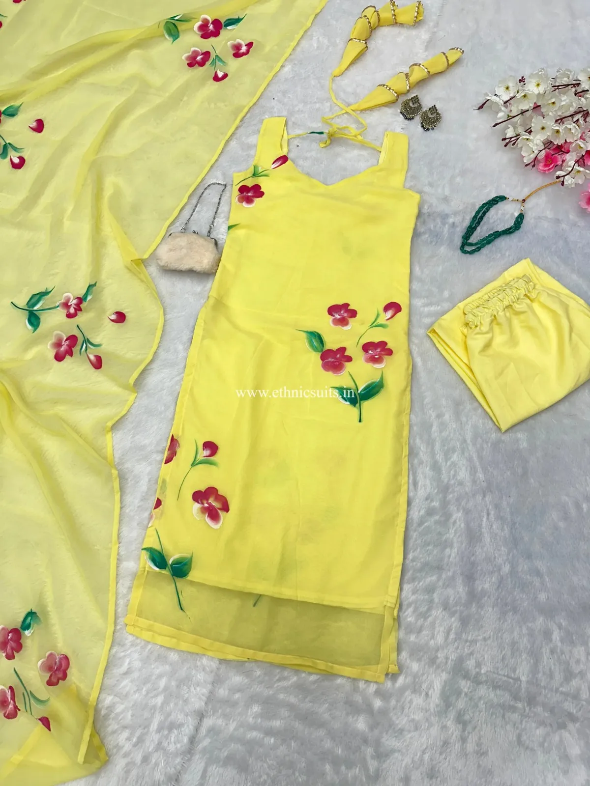Yellow Sleeveless Kurta Set for Girls